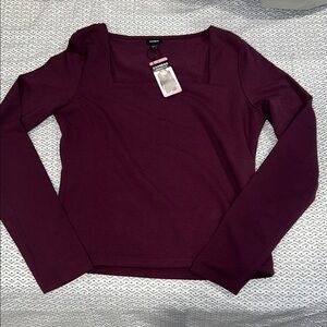 Express Burgundy Long Sleeve Square Neck Top